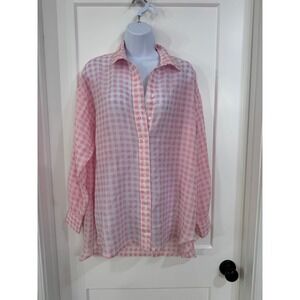 New Look Pink White Gingham Check Long Sleeve Button Up Shirt Top Womens‎ 6
